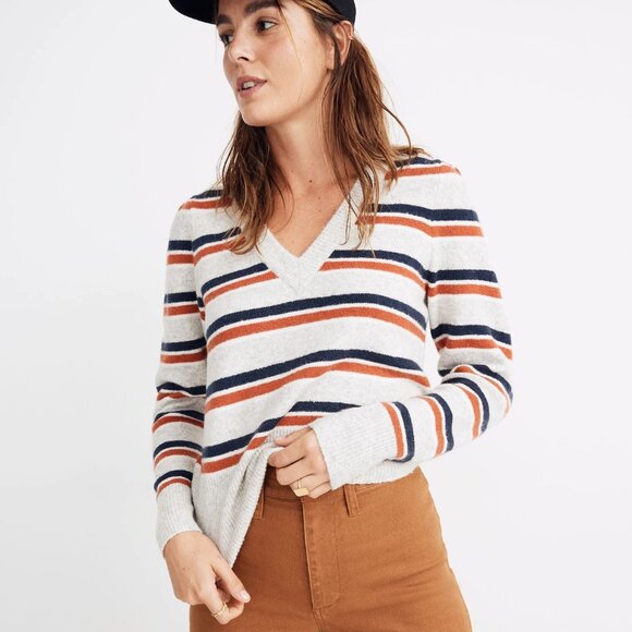 Madewell Sweaters - Madewell Striped Westgate V-Neck Sweater in Coziest Yarn